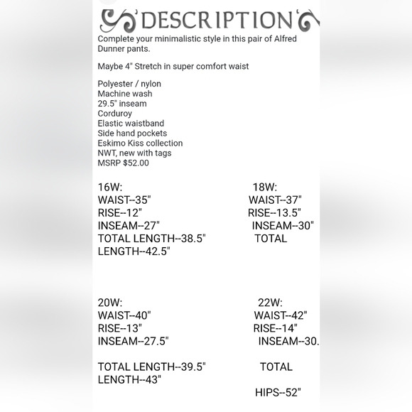 Alfred Dunner~Woman Plus Size 16W--22W~Eskimo Kiss Gray Corduroy Pants - Picture 13 of 13